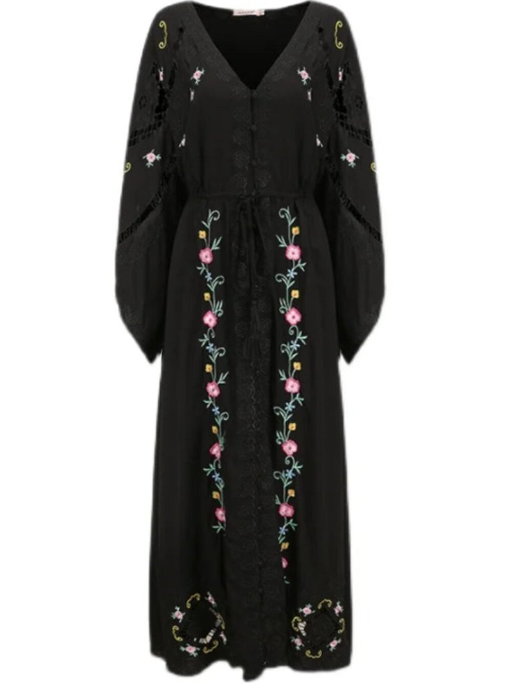 Midnight Mystic Floral Embroidered Maxi Dress